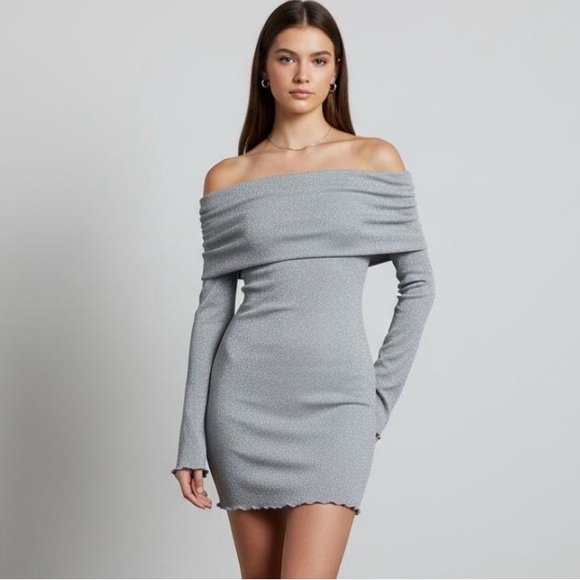 Zara Off The Shoulder Foldover Sweater Mini Dress w Lurex holidays party club L - Picture 1 of 14